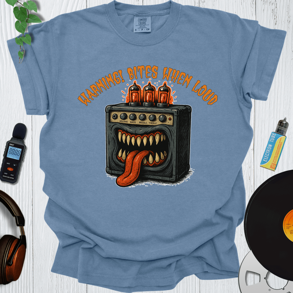Printify T-Shirt Blue Jean / S Warning Bites When Loud
