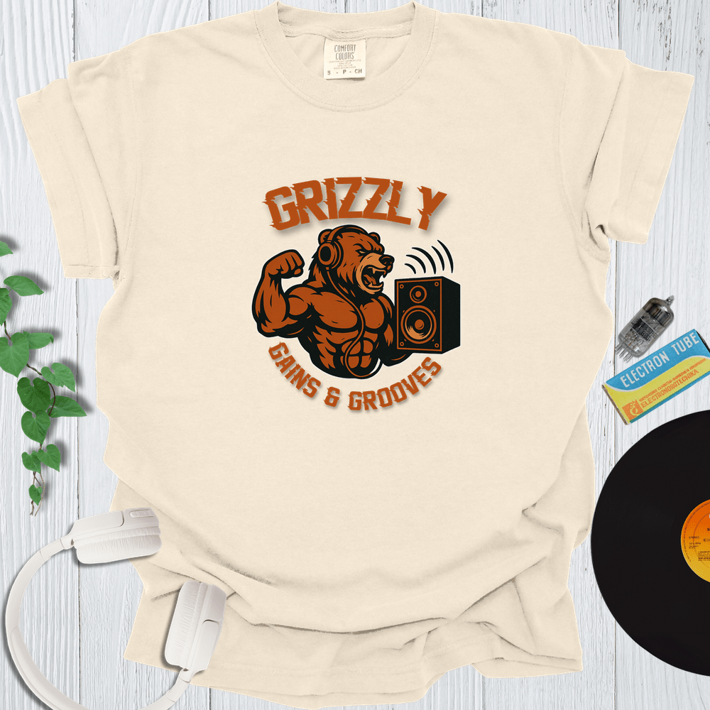 Printify T-Shirt Ivory / S Grizzly Gains And Grooves