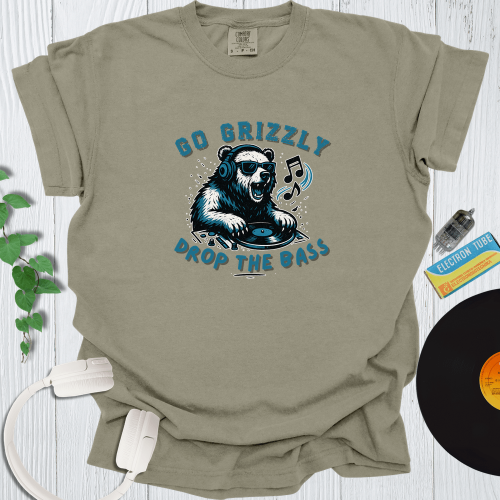 Printify T-Shirt Khaki / S Go Grizzley Drop the Bass