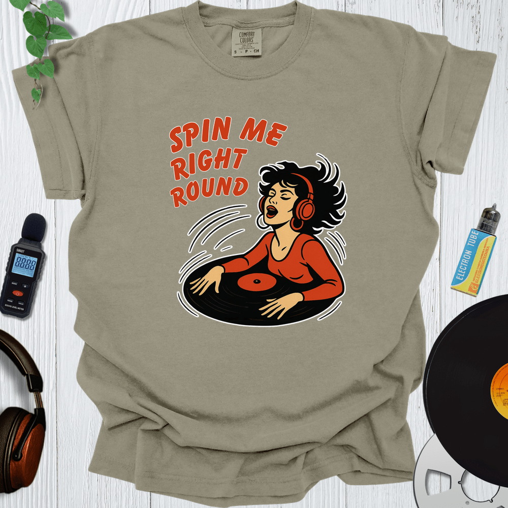 Printify T-Shirt Khaki / S Spin Me Right Round