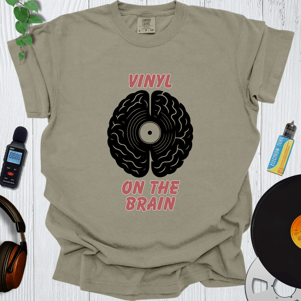 Printify T-Shirt Khaki / S Vinyl On The Brain