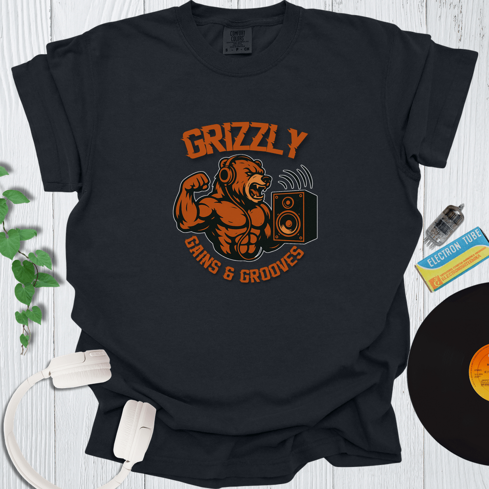 Printify T-Shirt Black / S Grizzly Gains And Grooves