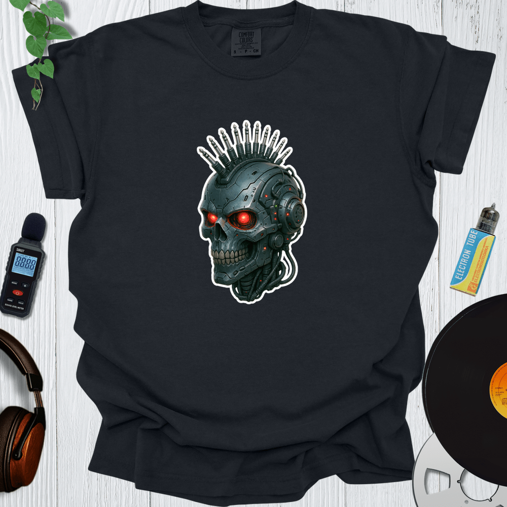 Printify T-Shirt Black / S Robot Mohawk Skull