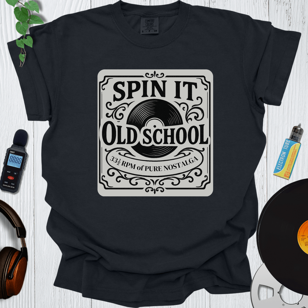 Printify T-Shirt Black / S Spin It Old School