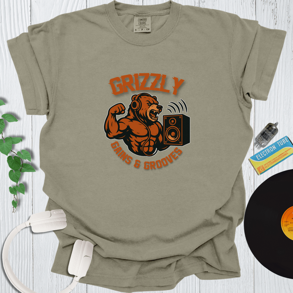 Printify T-Shirt Khaki / S Grizzly Gains And Grooves