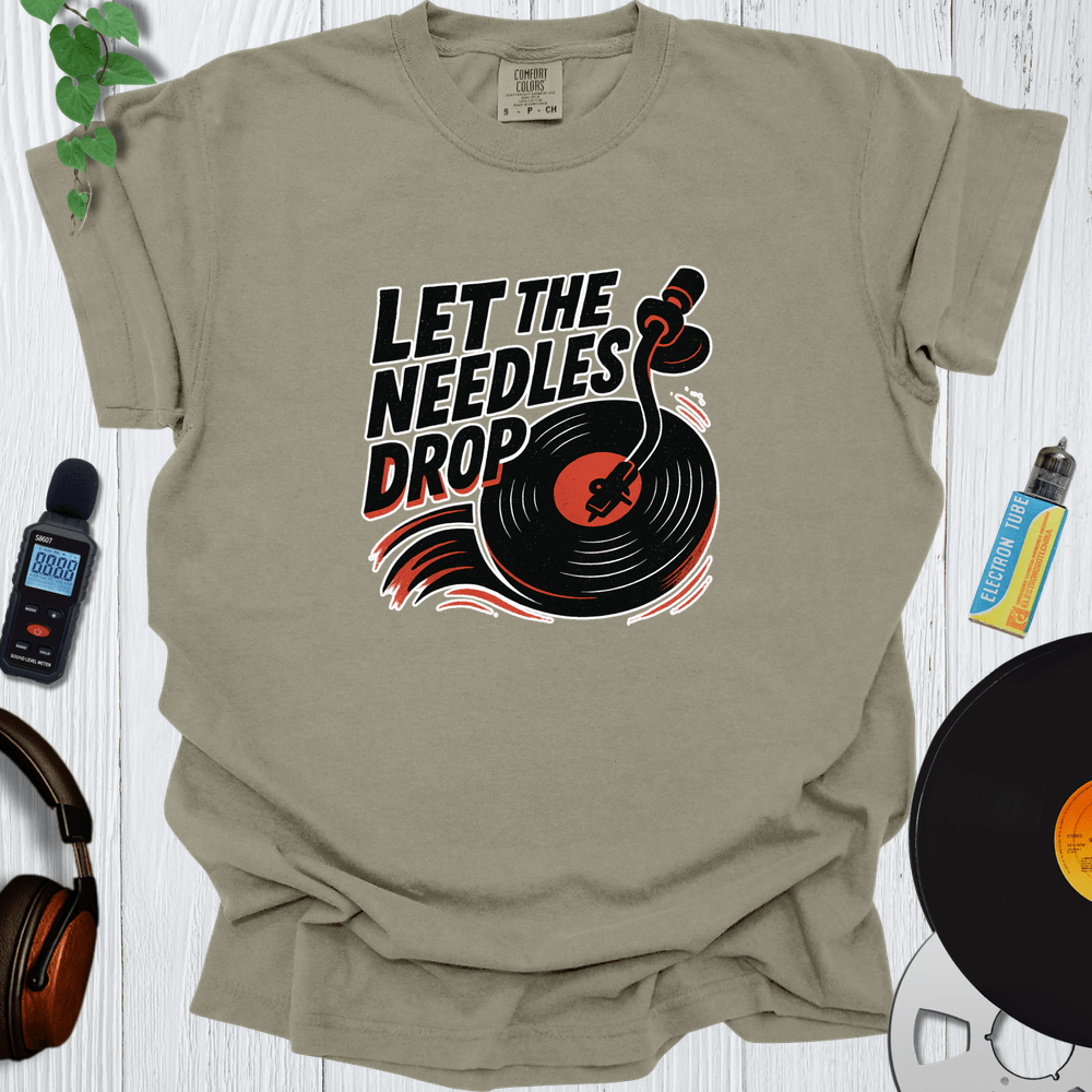 Printify T-Shirt Khaki / S Let The Needles Drop