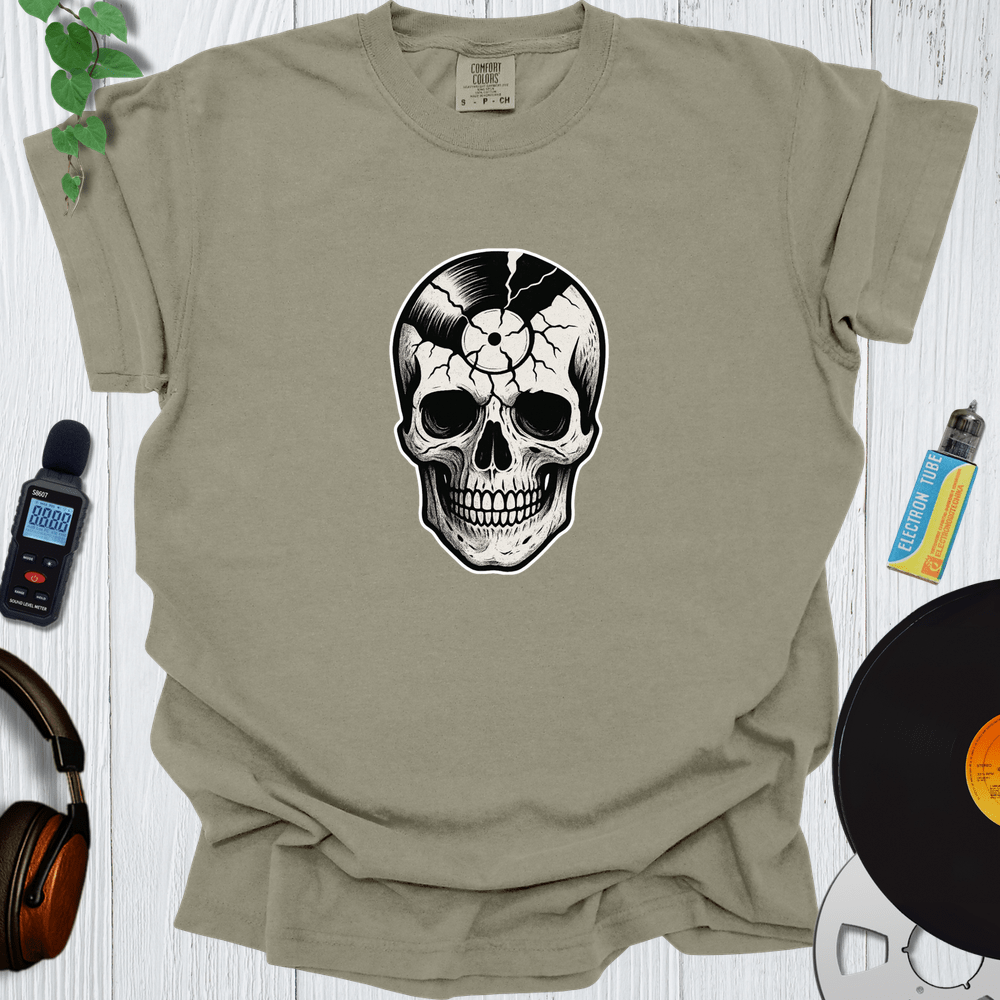 Printify T-Shirt Khaki / S Record Skull