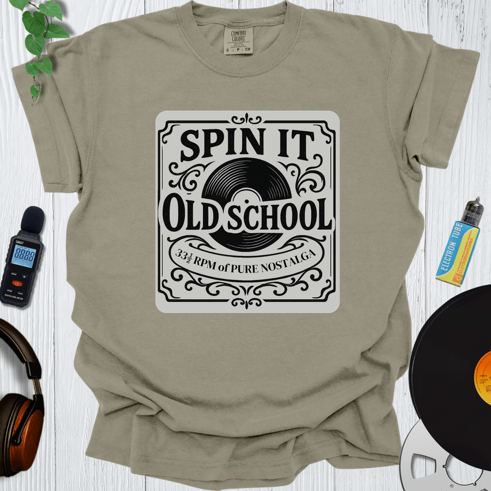 Printify T-Shirt Khaki / S Spin It Old School