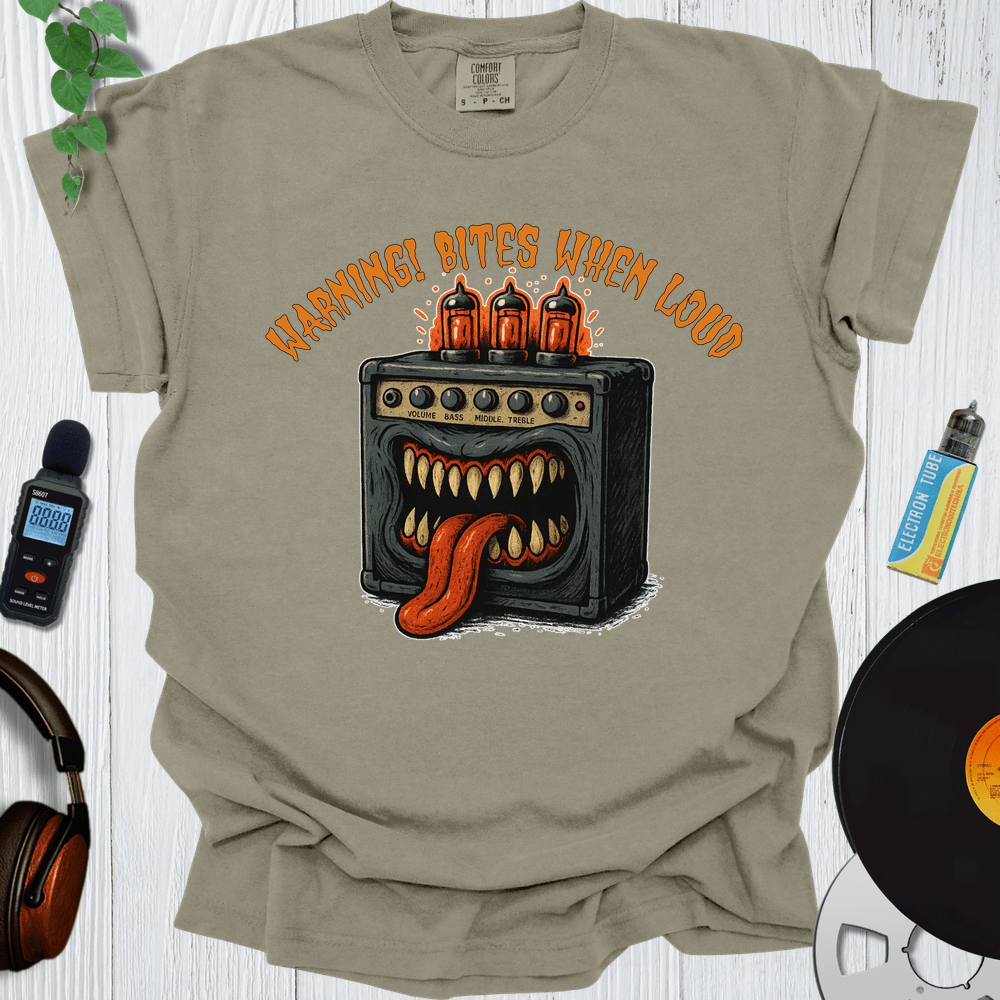 Printify T-Shirt Khaki / S Warning Bites When Loud